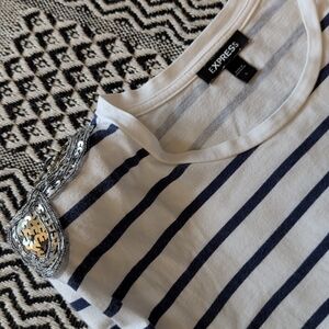 Express Striped Top with Sequin Detail